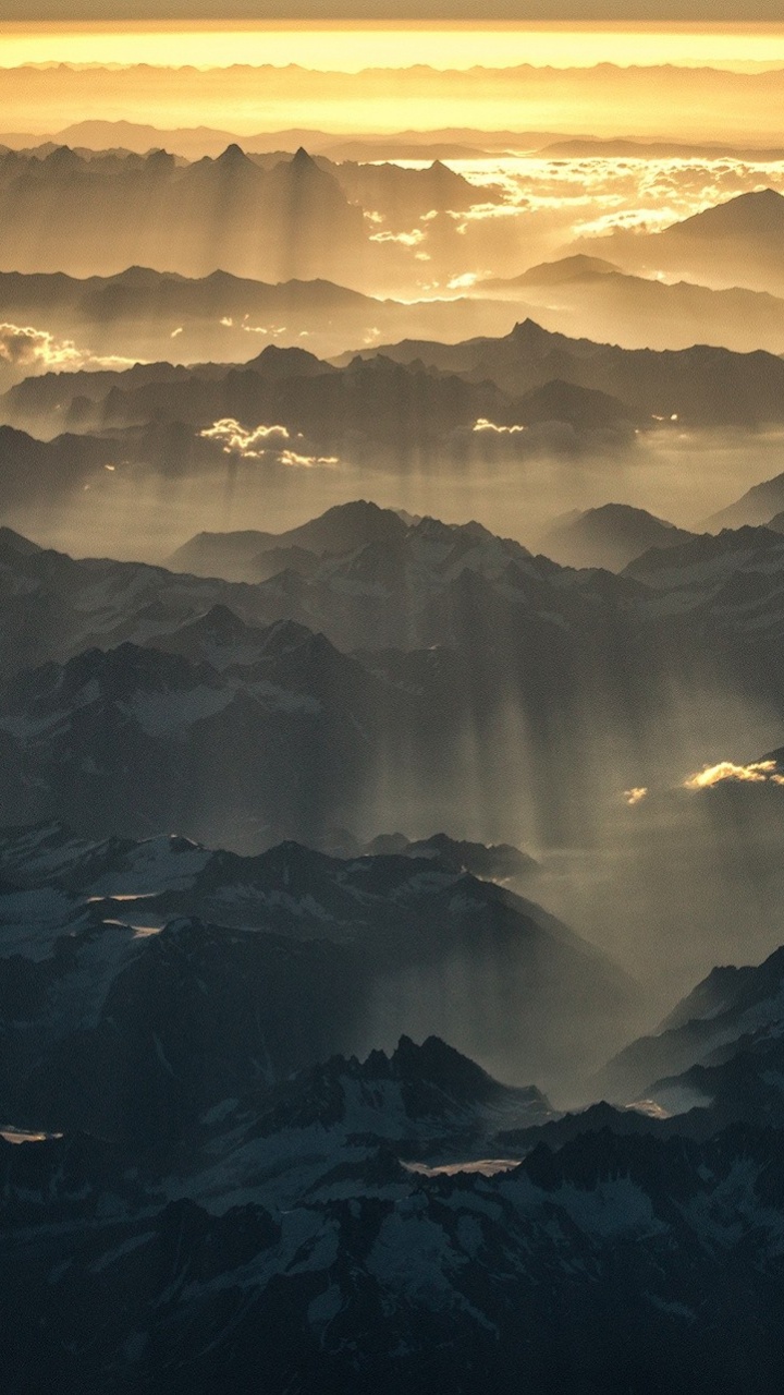 Обои закат, пейзаж, горный рельеф, гора, горный хребет в разрешении 720x1280