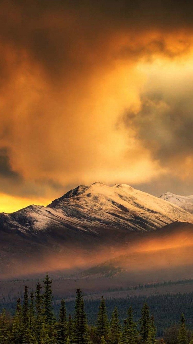 Обои закат, природа, облако, гора, атмосфера в разрешении 750x1334