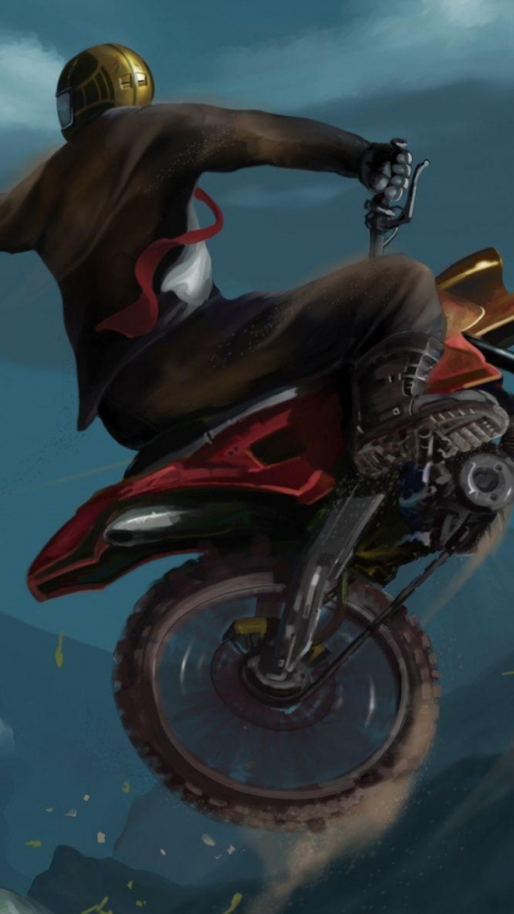 Обои мотоцикл, авиация, небо, авантюрист, несущий винт вертолета в разрешении 720x1280