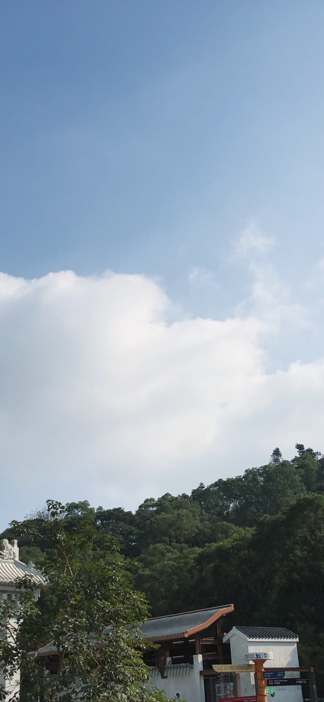 Обои Тиан Тан Будда, дорога, горный рельеф, природа, растительность в разрешении 1125x2436