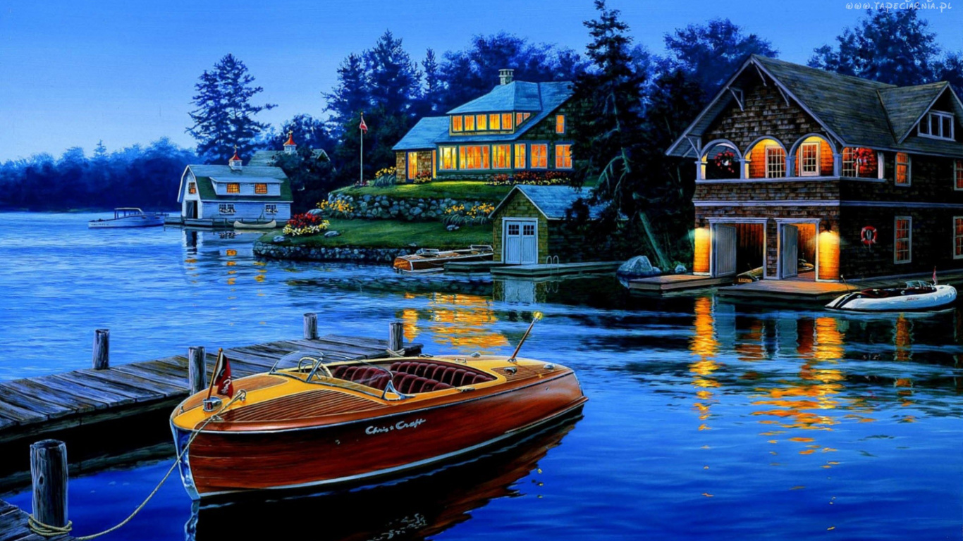 Обои лодка, перевозка воды, отражение, вода, природа в разрешении 1366x768