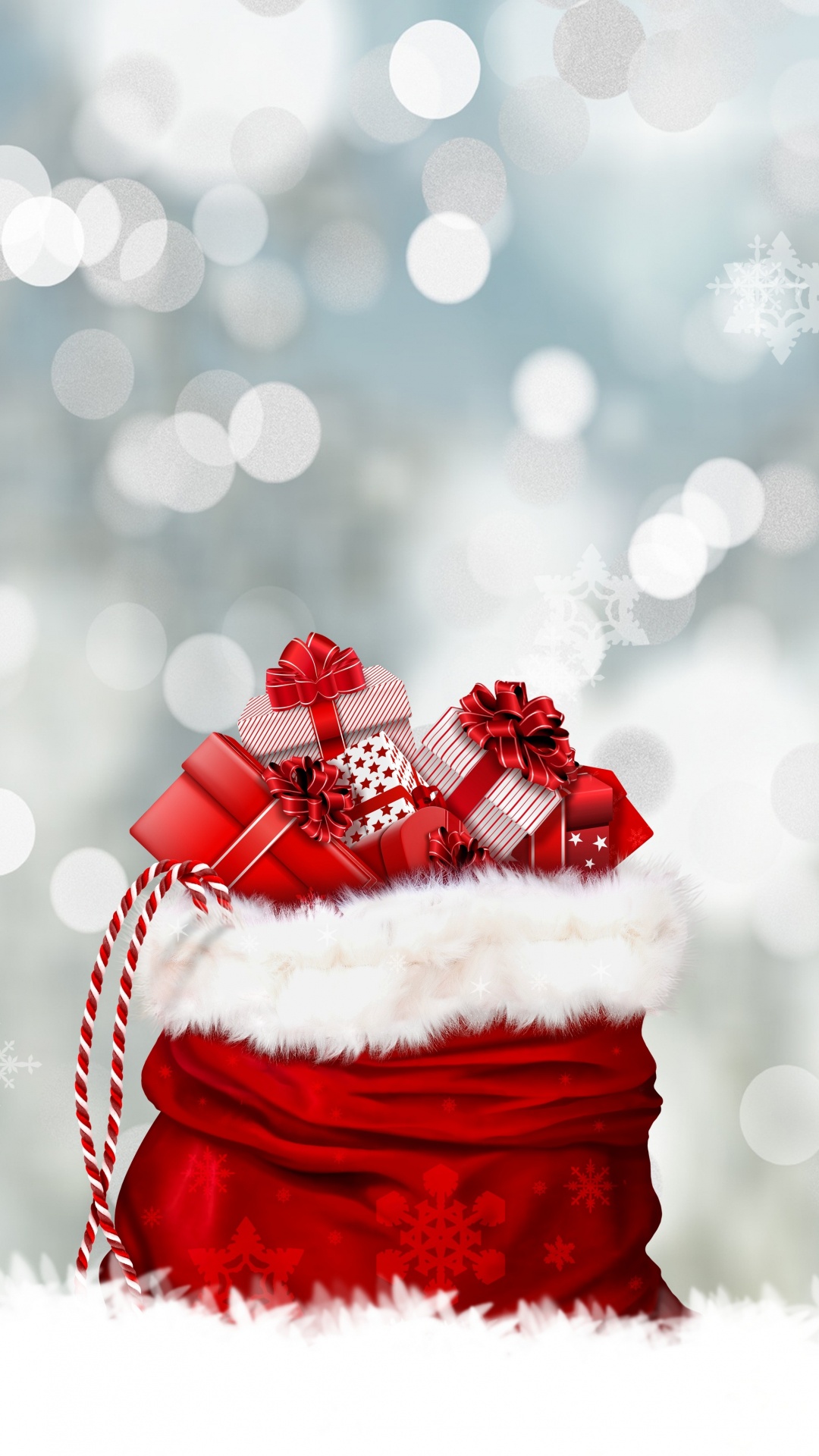 Обои Рождественский день, Санта-Клаус, Рождественский подарок, красный цвет, зима в разрешении 1080x1920