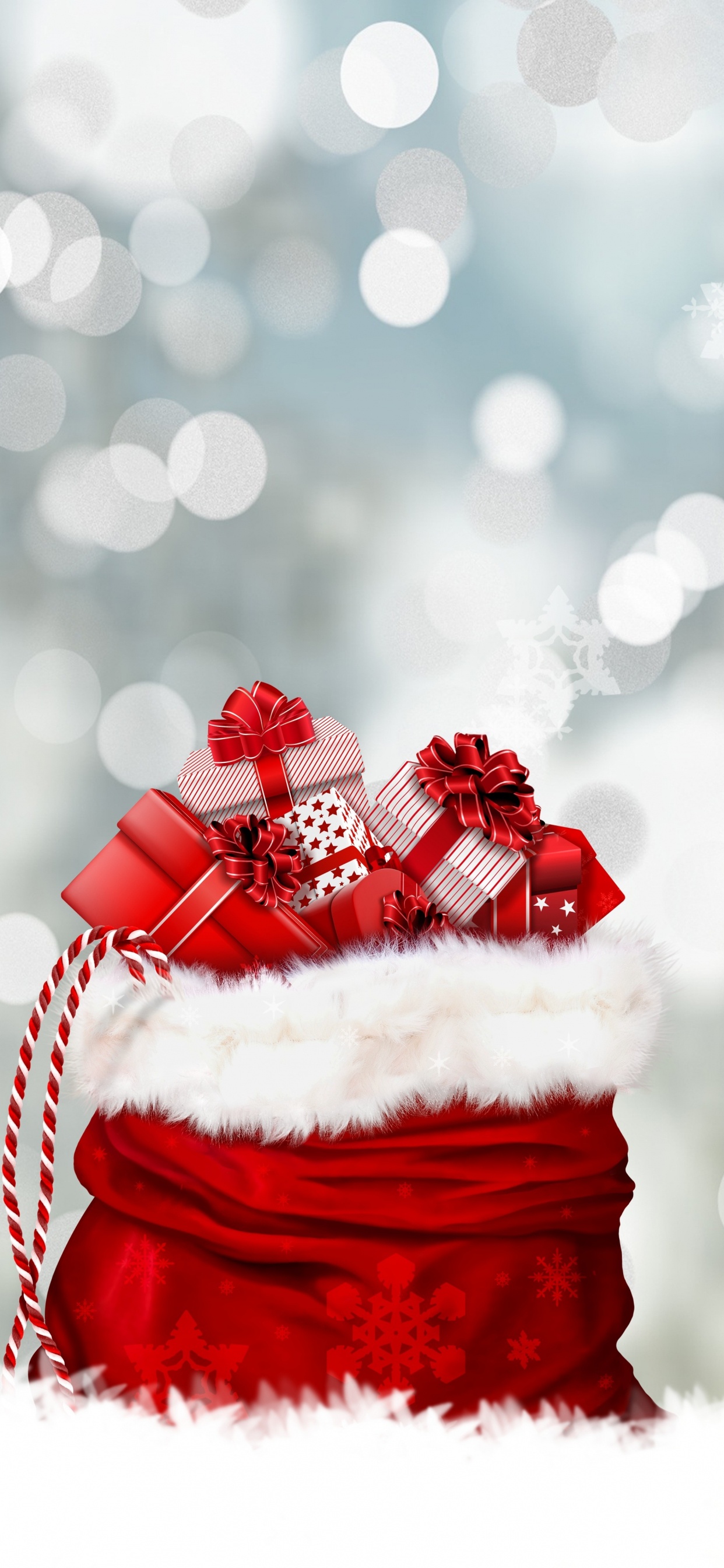 Обои Рождественский день, Санта-Клаус, Рождественский подарок, красный цвет, зима в разрешении 1242x2688
