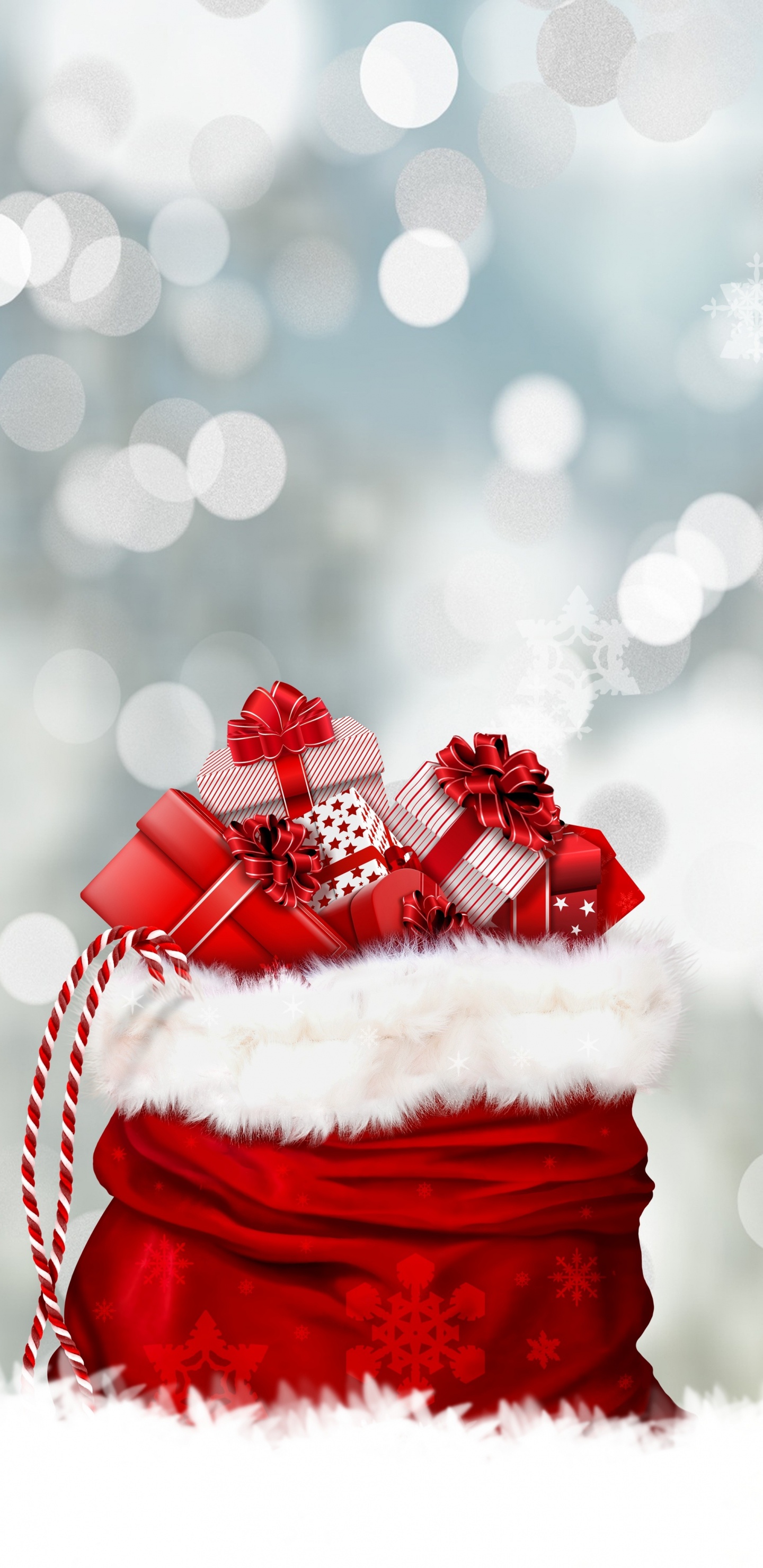 Обои Рождественский день, Санта-Клаус, Рождественский подарок, красный цвет, зима в разрешении 1440x2960