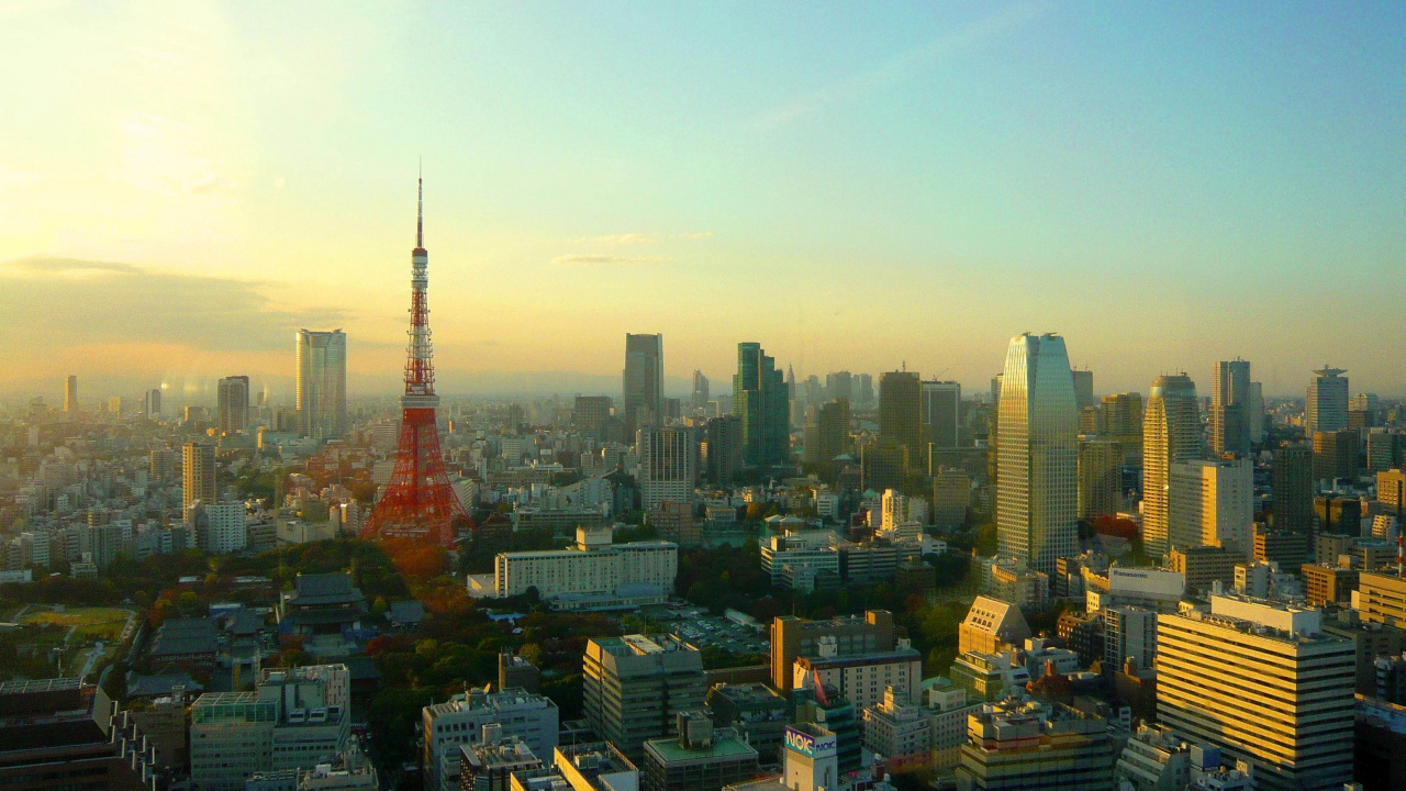 Обои токийская башня, город, городской пейзаж, городской район, метрополия в разрешении 1280x720