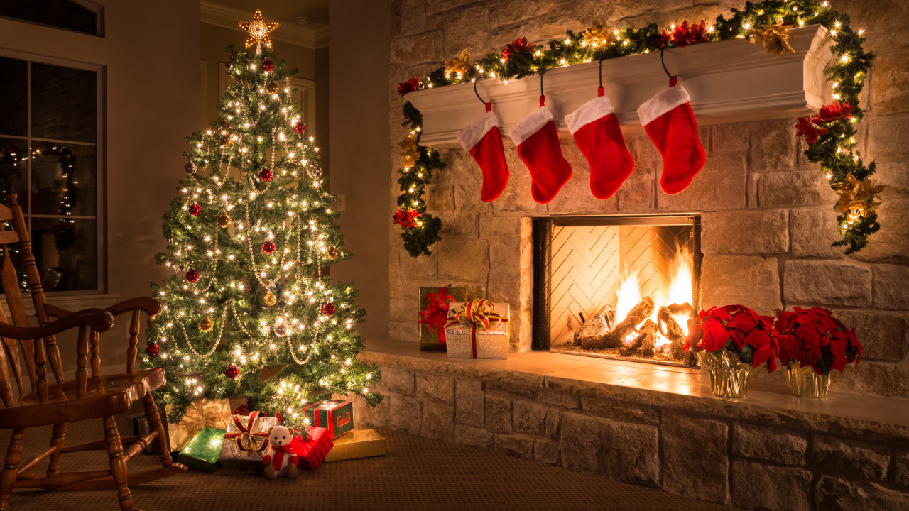Обои Рождественский день, Рождественские украшения, елка, Рождество, дерево в разрешении 1280x720