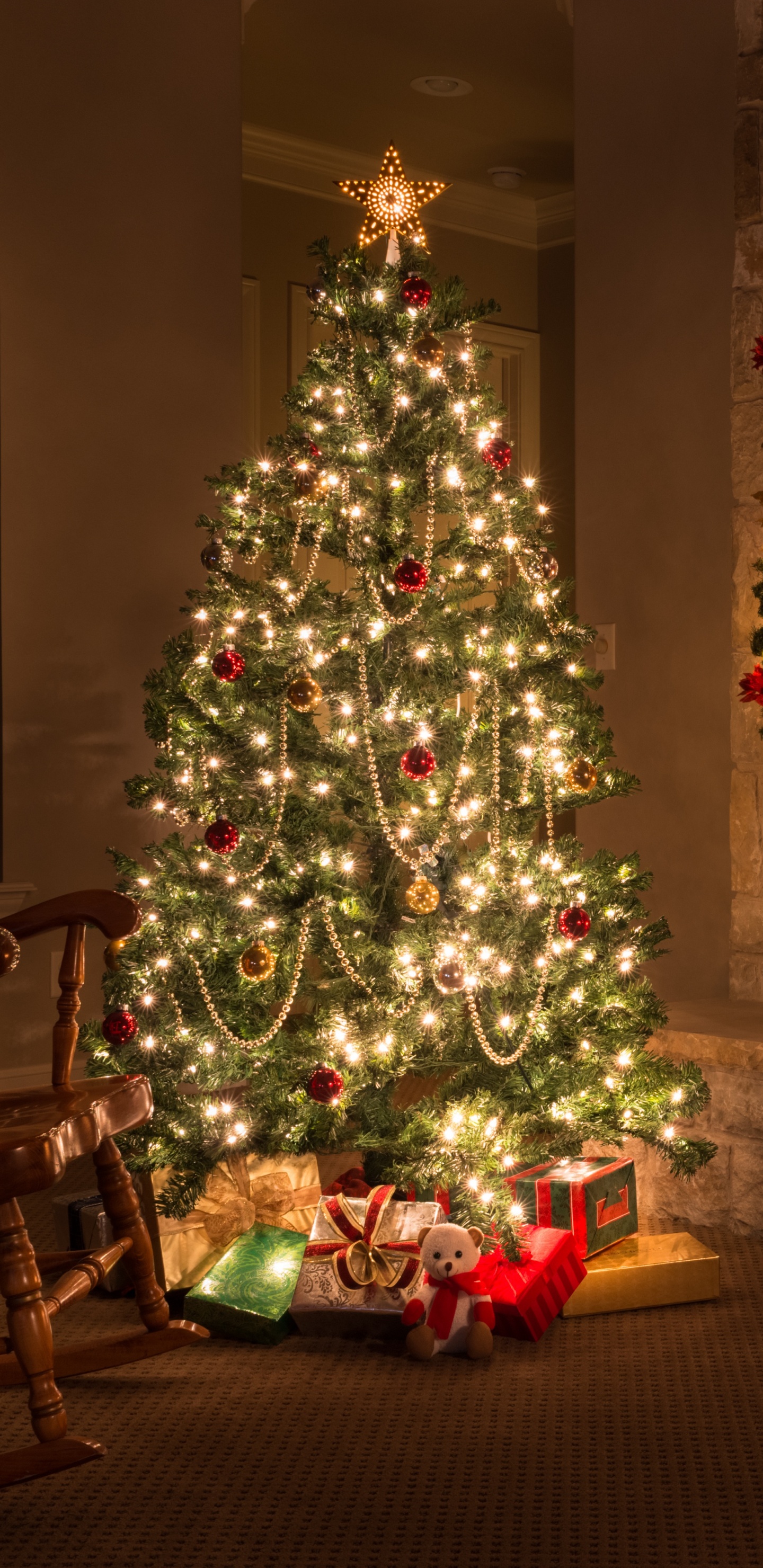Обои Рождественский день, Рождественские украшения, елка, Рождество, дерево в разрешении 1440x2960