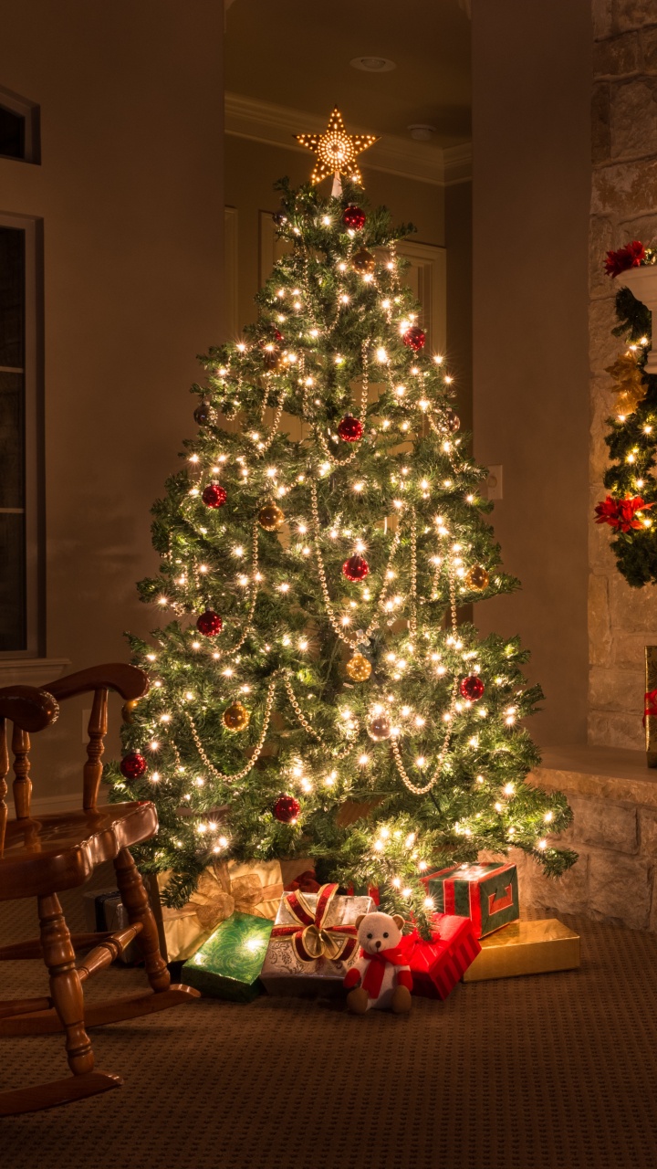 Обои Рождественский день, Рождественские украшения, елка, Рождество, дерево в разрешении 720x1280