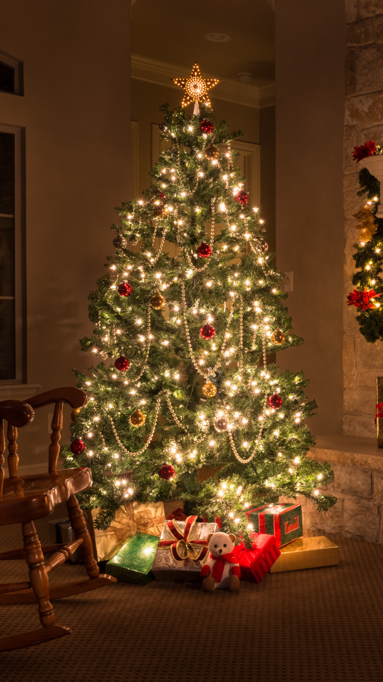 Обои Рождественский день, Рождественские украшения, елка, Рождество, дерево в разрешении 750x1334