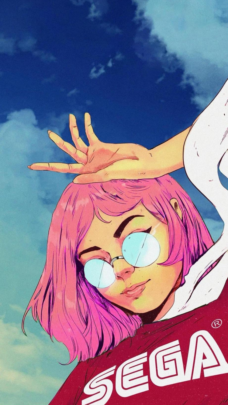 Обои девушка-геймер, мультфильм, sega, глаз, рот в разрешении 750x1334