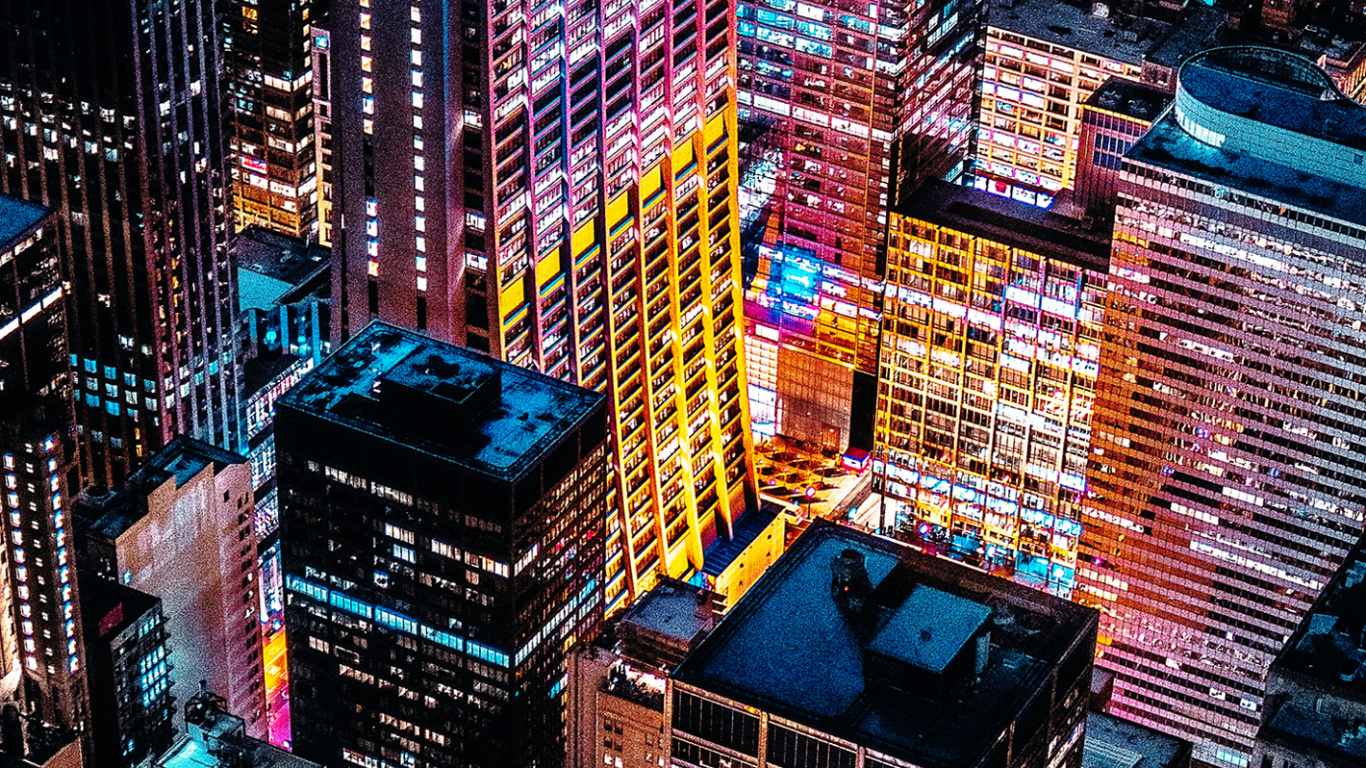 Обои городской пейзаж, небоскреб, здание, свет, синий в разрешении 1366x768