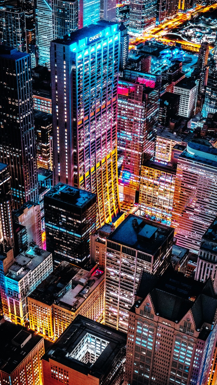 Обои городской пейзаж, небоскреб, здание, свет, синий в разрешении 720x1280