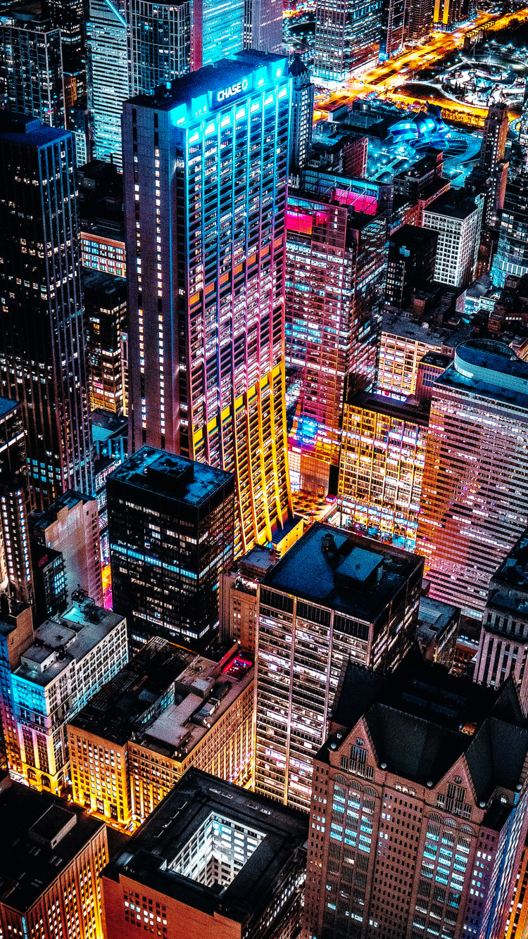 Обои городской пейзаж, небоскреб, здание, свет, синий в разрешении 750x1334