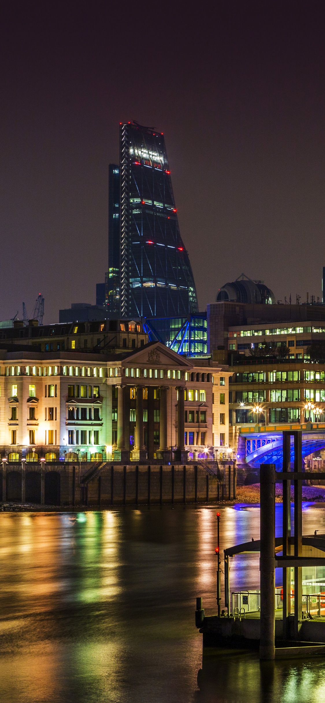 Обои Лондон, ночь, мост, город, городской пейзаж в разрешении 1125x2436