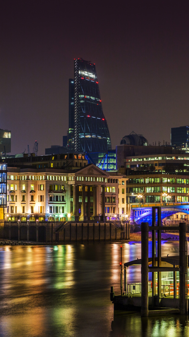 Обои Лондон, ночь, мост, город, городской пейзаж в разрешении 750x1334