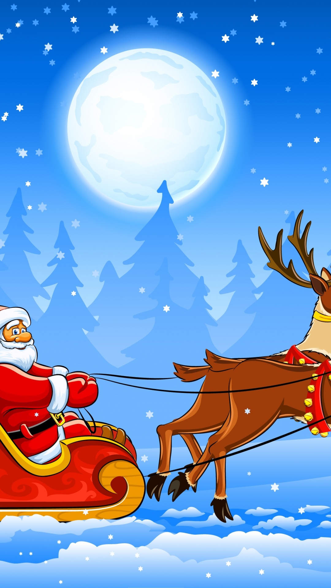 Обои Северный олень, Санта-Клаус, сани, Рождественский день, векторная графика в разрешении 1080x1920