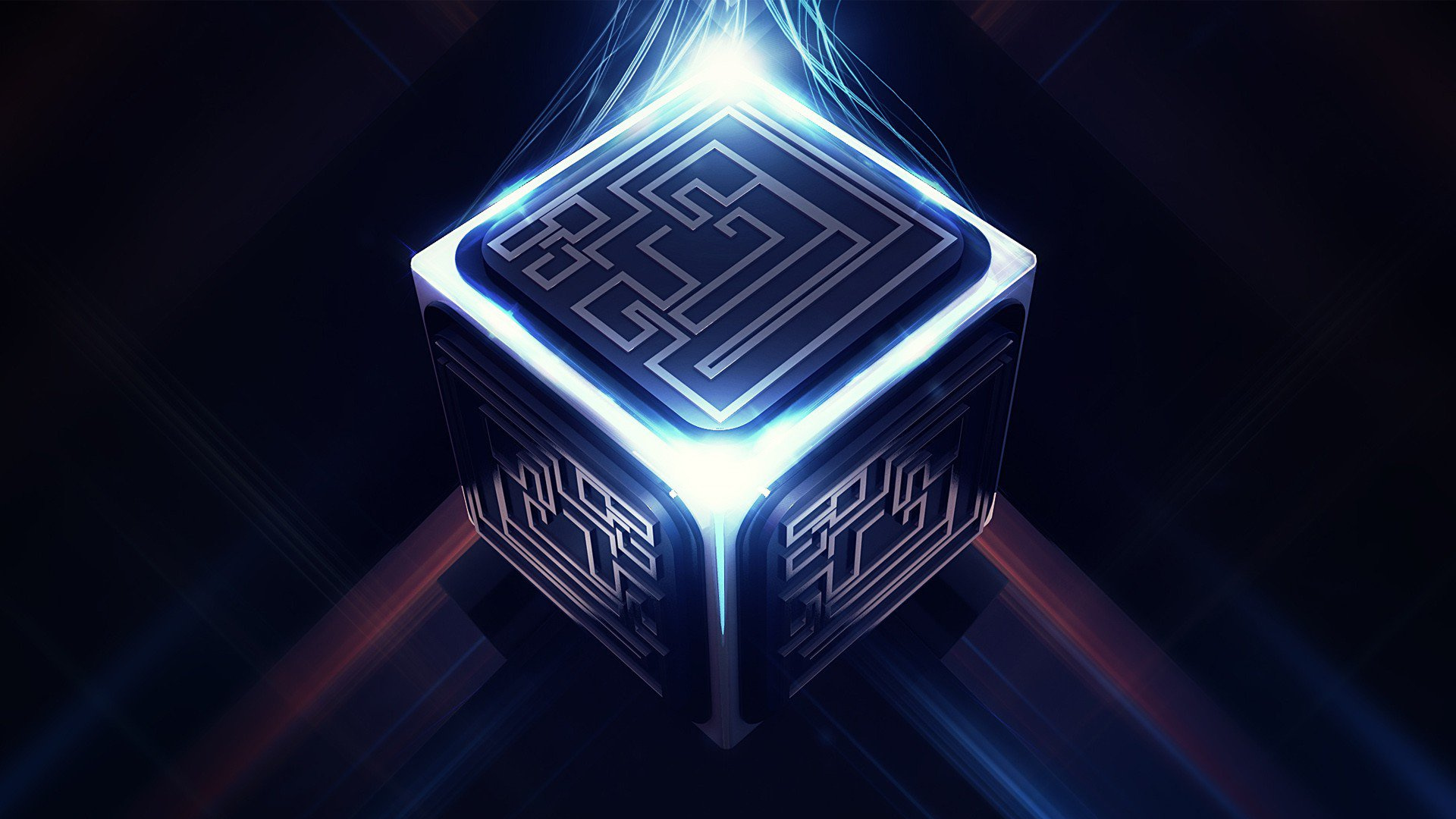 Обои цифровое искусство, арт, куб, синий, электрик в разрешении 1920x1080