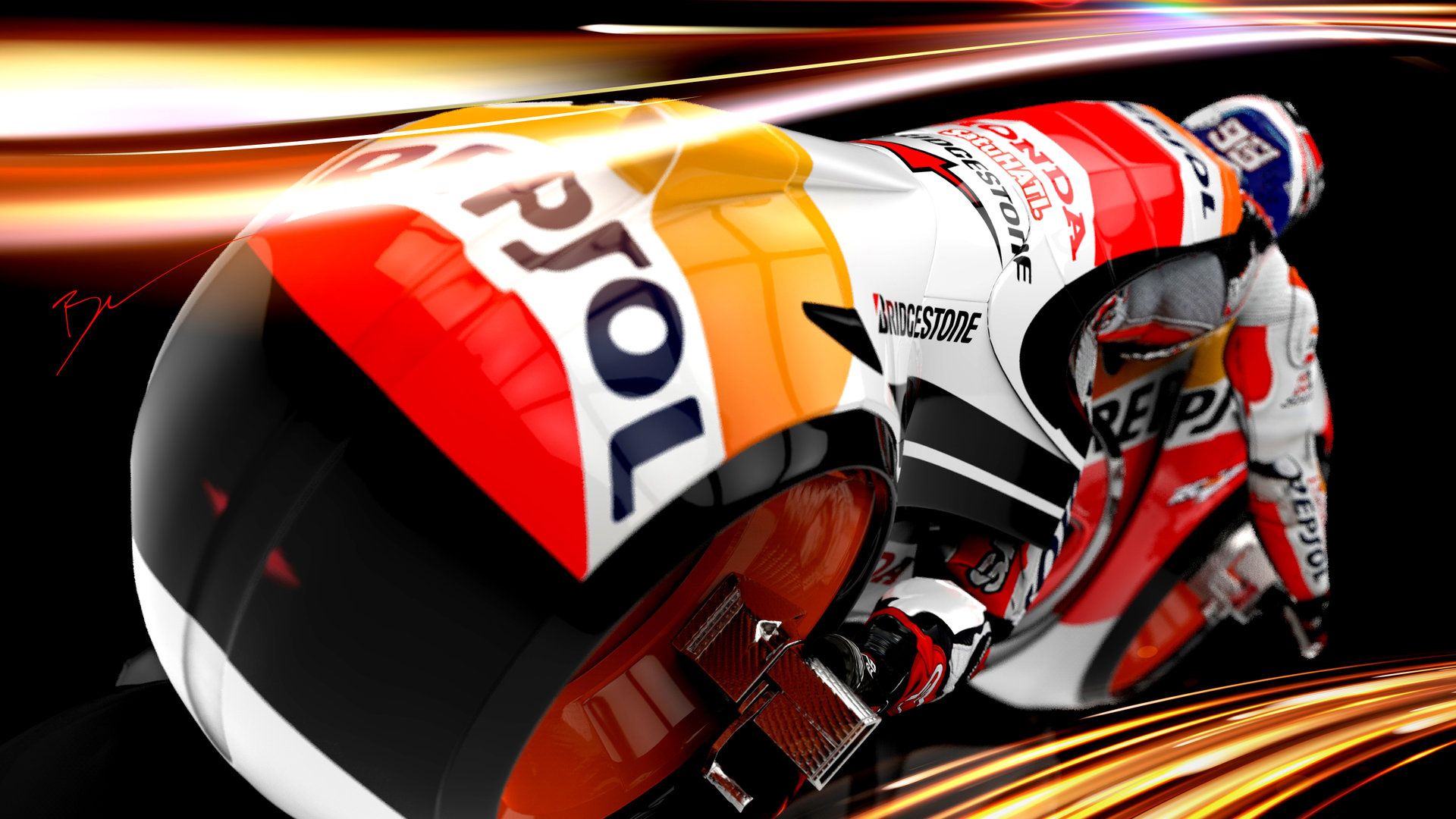 Обои repsol honda team, шлем, гоночный автомобиль, мотоциклетный шлем, автоспорт в разрешении 1920x1080