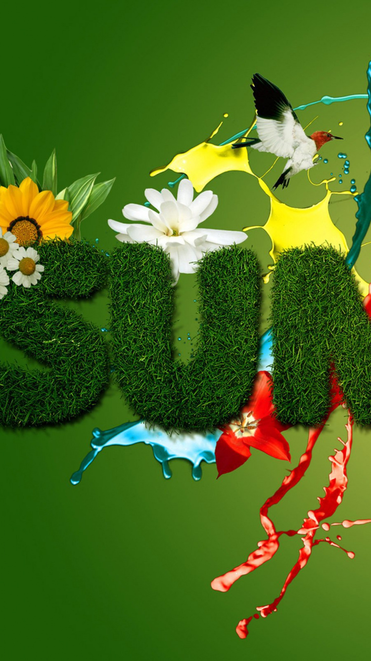 Обои зеленый лето, лето, зеленый, иллюстрация, растение в разрешении 750x1334