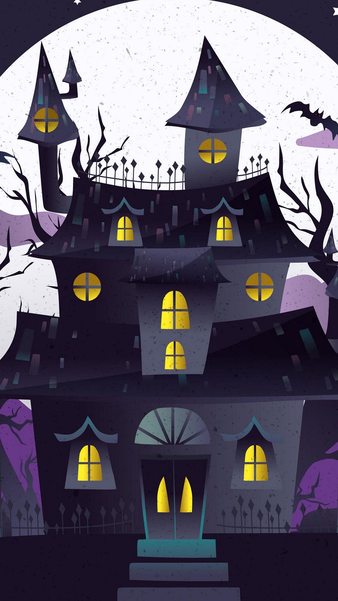 Обои иллюстрация, дом с привидениями, постер, графика, черный в разрешении 1080x1920