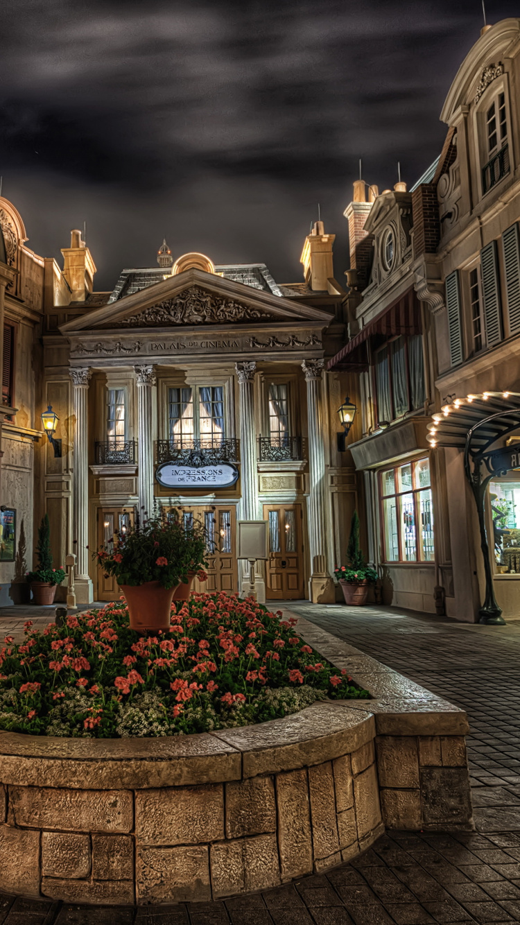 Обои здание, ночь, архитектура, городок, освещение в разрешении 750x1334