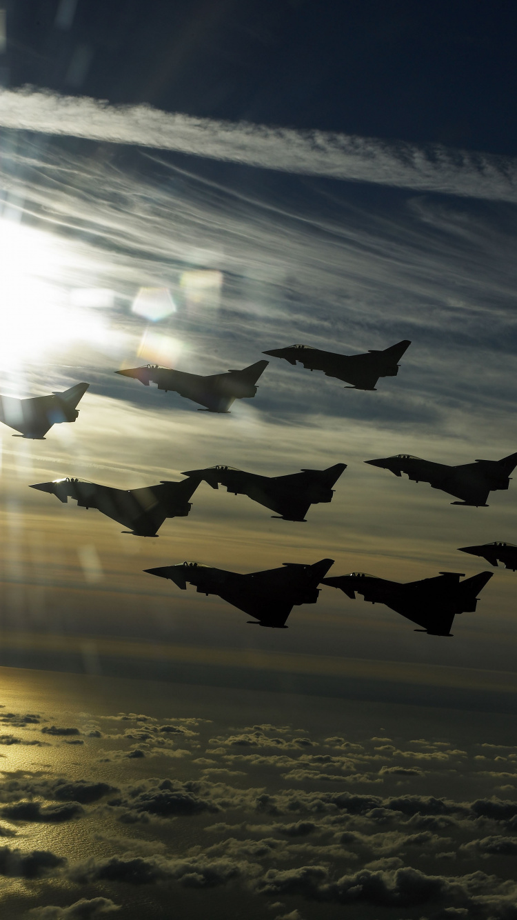 Обои Еврофайтер Тайфун, военный самолет, самолеты, облако, атмосфера в разрешении 750x1334