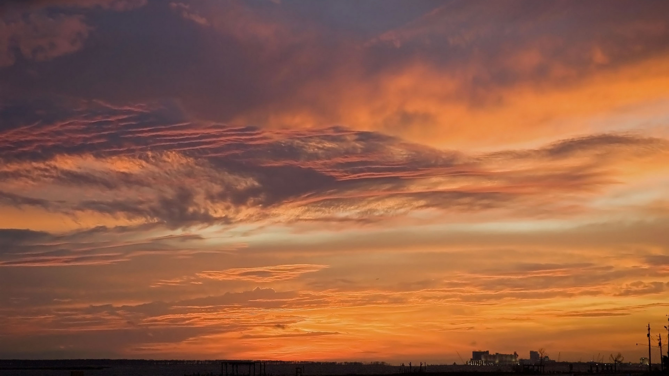 Обои закат, облако, послесвечение, горизонт, восход солнца в разрешении 1366x768