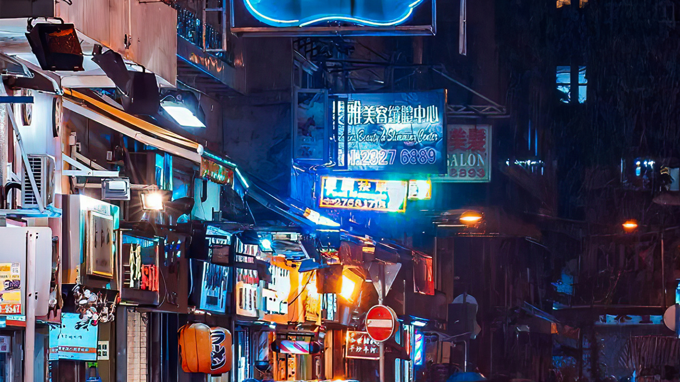 Обои городской автомобиль, легковые автомобили, здание, автомобильное освещение, свет в разрешении 1366x768