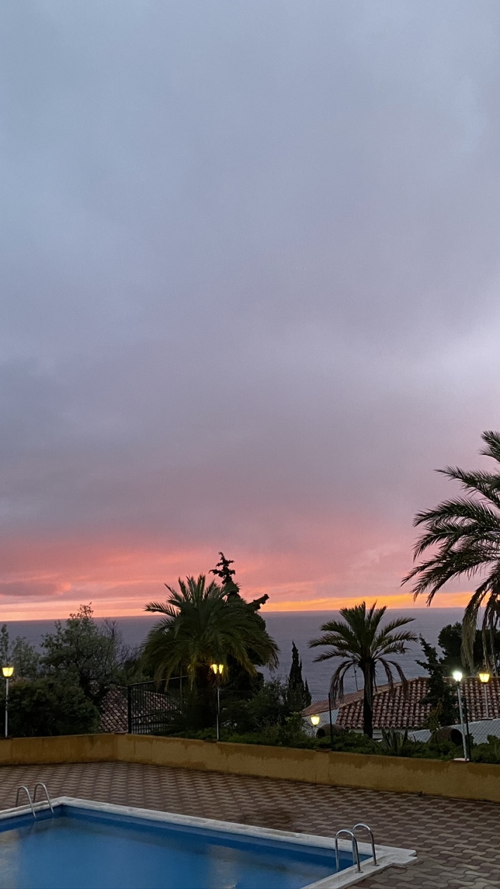 Обои вода, пальмовые рощи, недвижимость, плавательный бассейн, облако в разрешении 720x1280