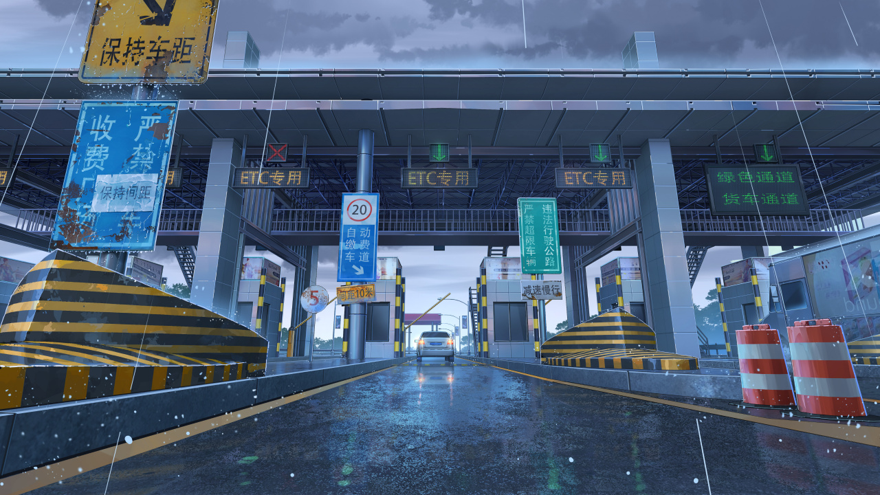 Обои икона, асфальт, дорожное покрытие, мост, здание в разрешении 1280x720