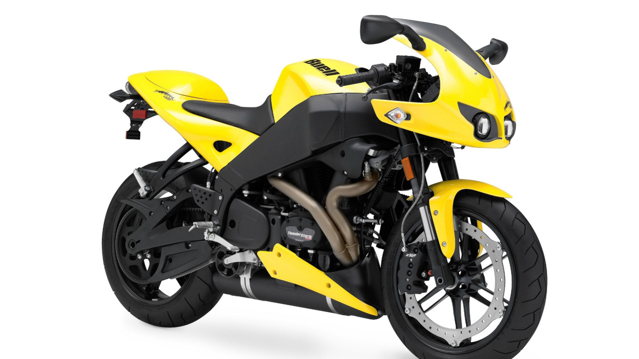 Обои buell motorcycle company, мотоцикл, спортивный мотоцикл, желтый, автомобильных выхлопных в разрешении 1280x720