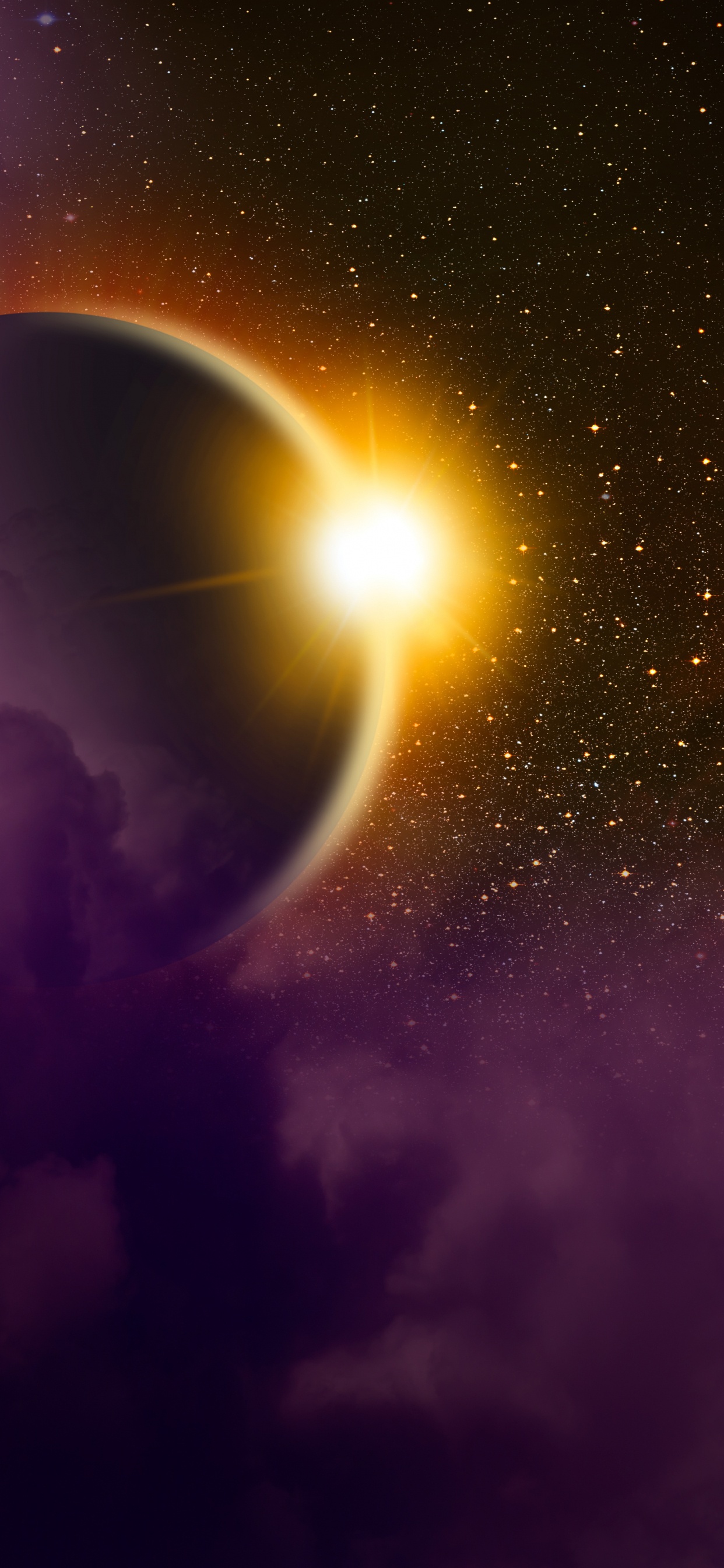 Обои затмение, земля, планета, атмосфера, космическое пространство в разрешении 1242x2688