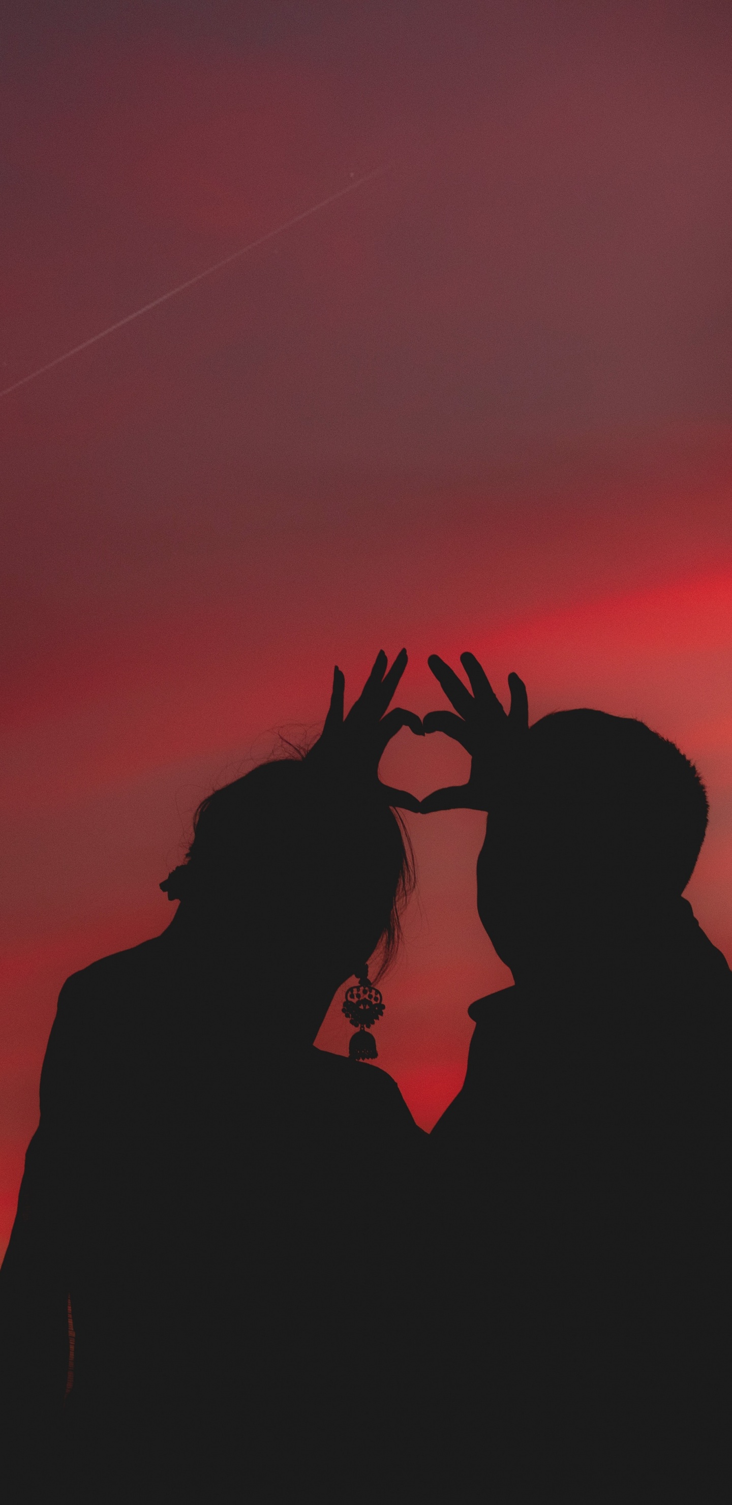 Обои силуэт, красный цвет, любовь, вымышленный персонаж, психология в разрешении 1440x2960