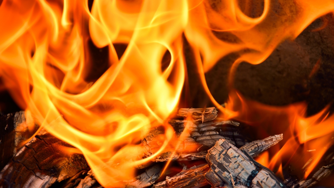 Обои огонь, пламя, тепло, Апельсин, костер в разрешении 1280x720