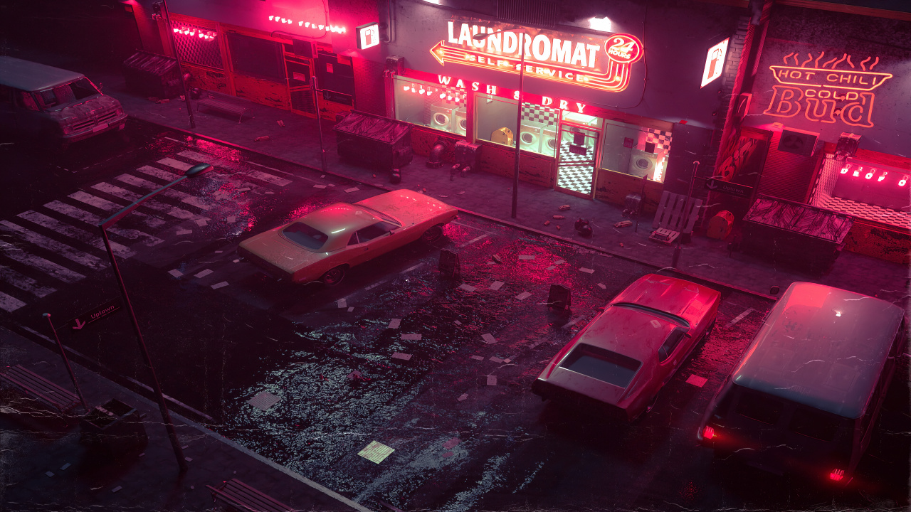 Обои ночной неоновый автомобиль, легковые автомобили, ночь, неон, графика в разрешении 1280x720