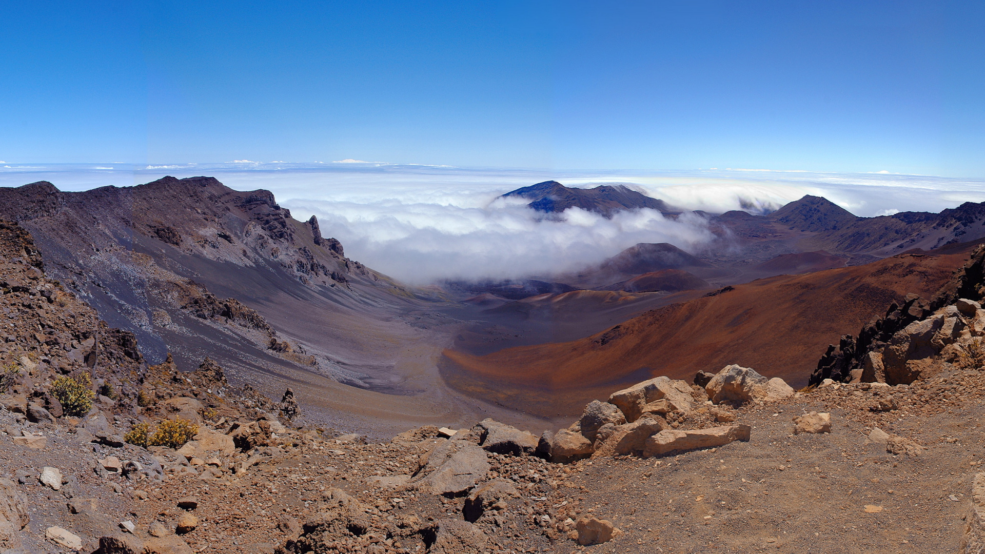 Обои кратер Халеакала, горный рельеф, гора, горный хребет, нагорье в разрешении 1920x1080