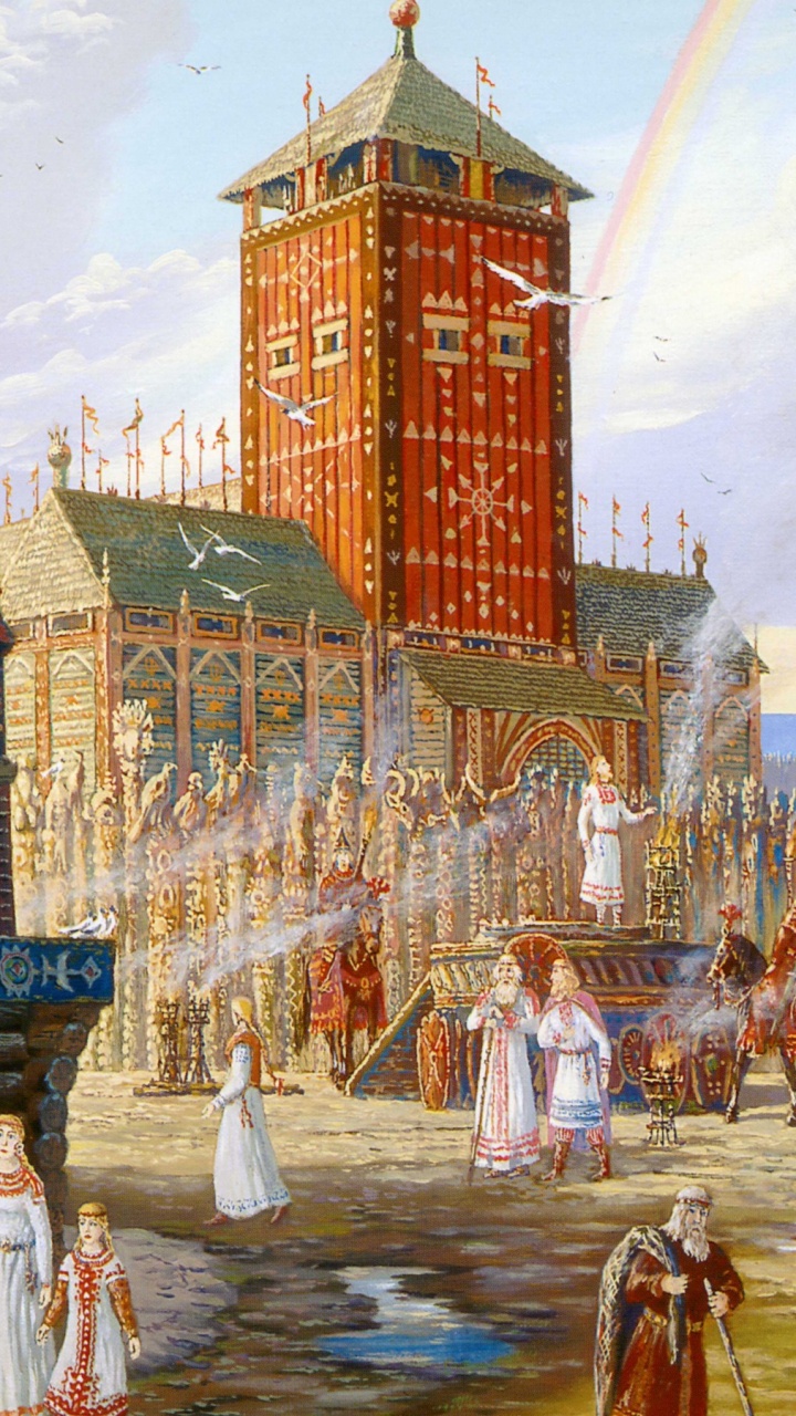 Обои живопись, храм, здание, место поклонения, пагода в разрешении 720x1280