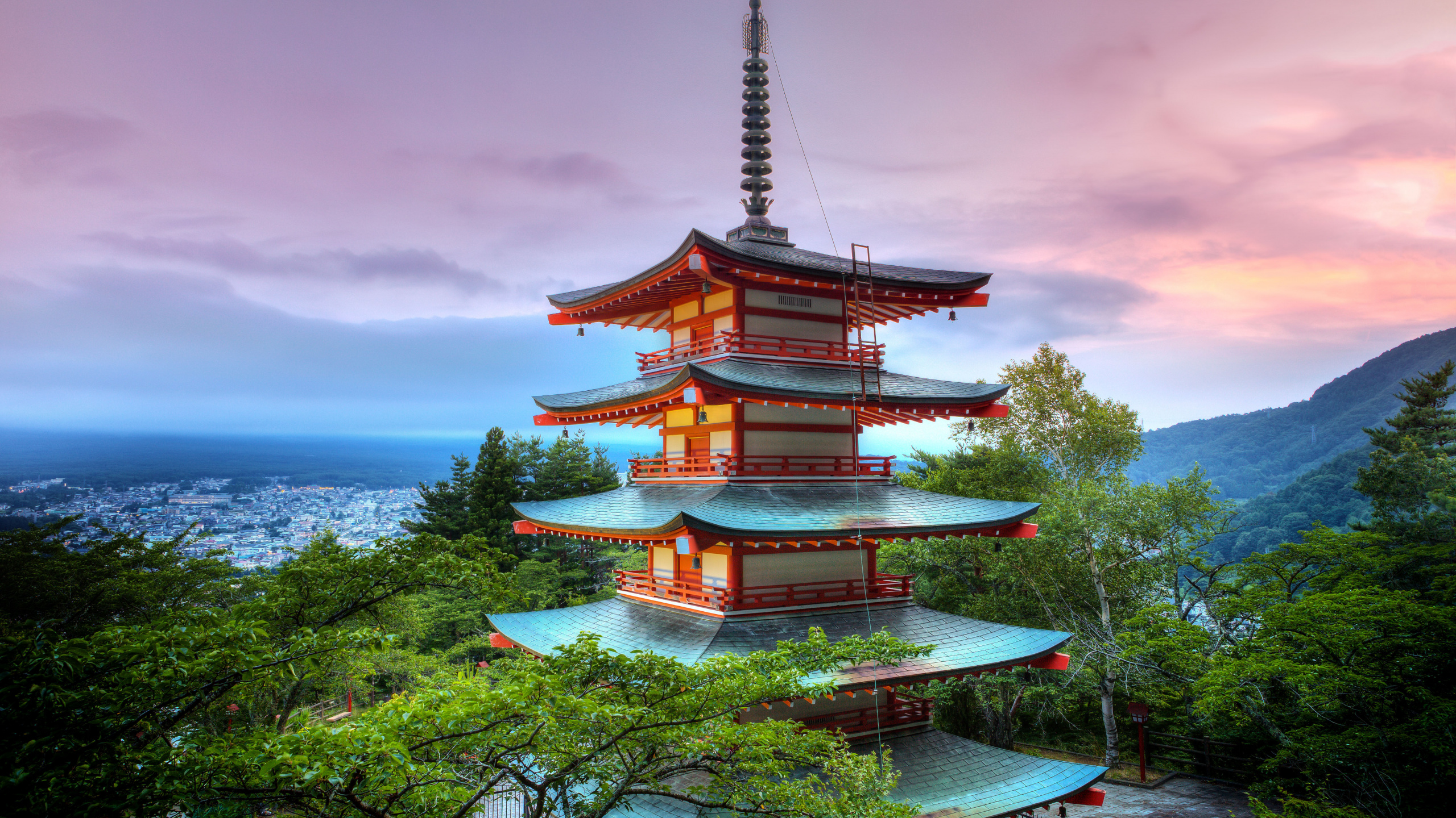 Обои гора Фудзи, Большая волна Канагава, цветение вишни, Тридцать шесть видов Фудзи, Хорошо Ветра Ясного Утра в разрешении 2560x1440