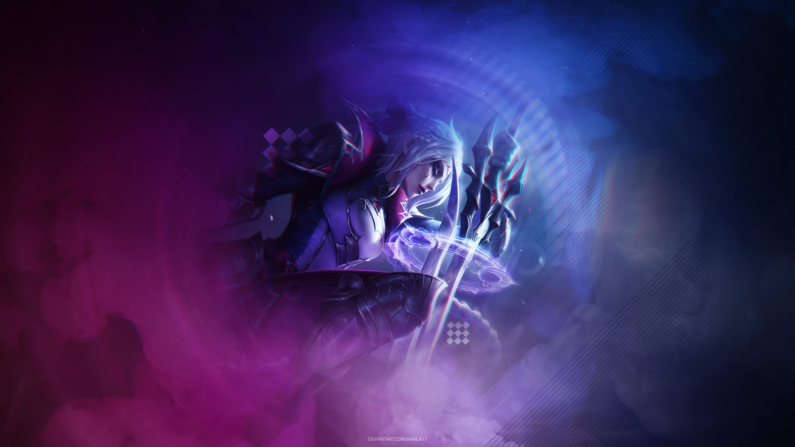 Обои королева битвы диана, пурпур, арт, электрик, газ в разрешении 2560x1440