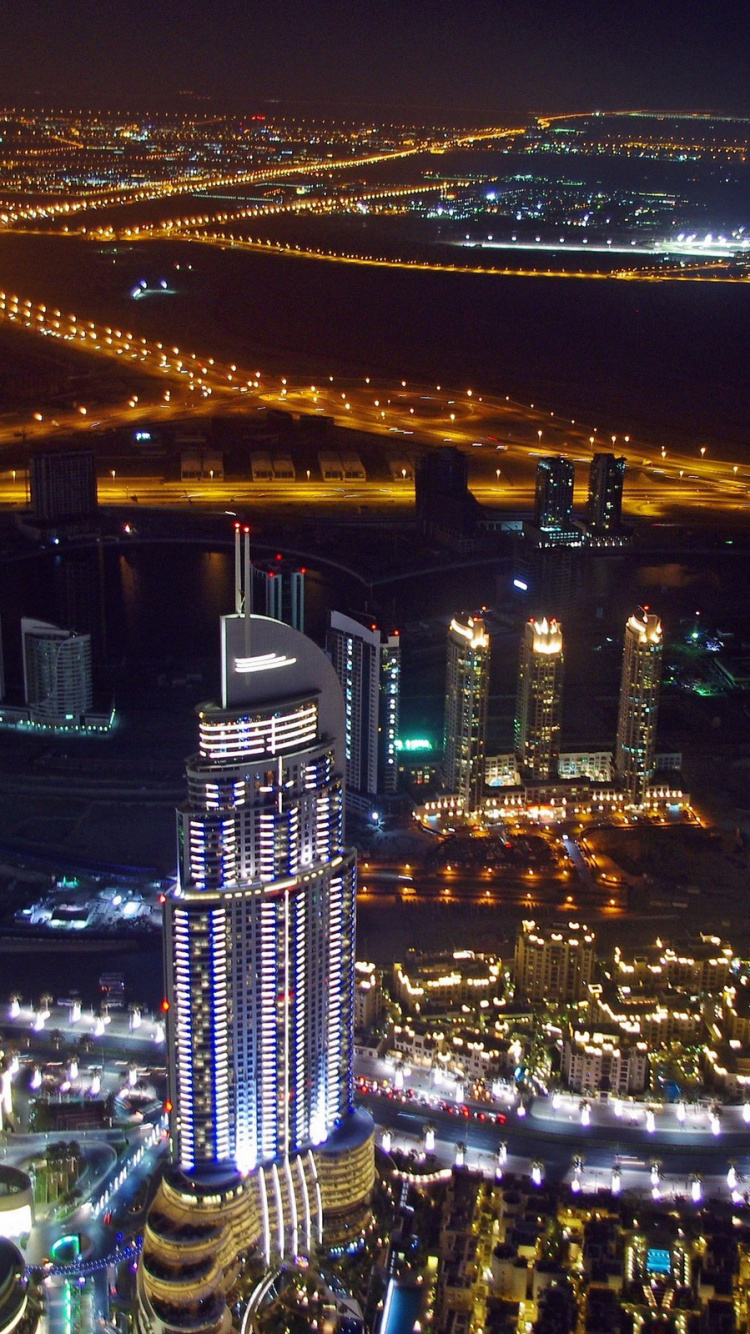 Обои Бурдж Халифа, городской пейзаж, город, городской район, ночь в разрешении 750x1334