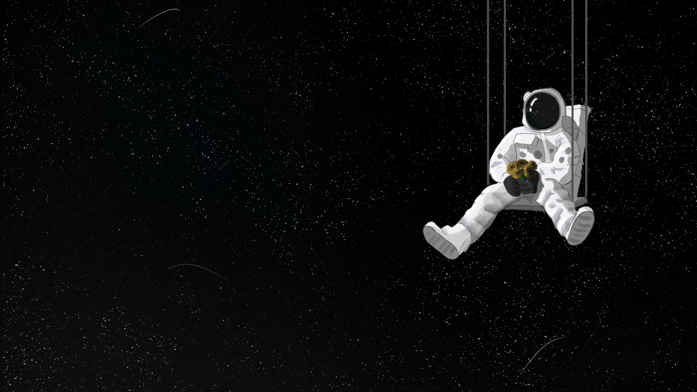 Обои Сальто акробатический, измеритель, космос, иллюстрация, Черный Белый - М в разрешении 1366x768