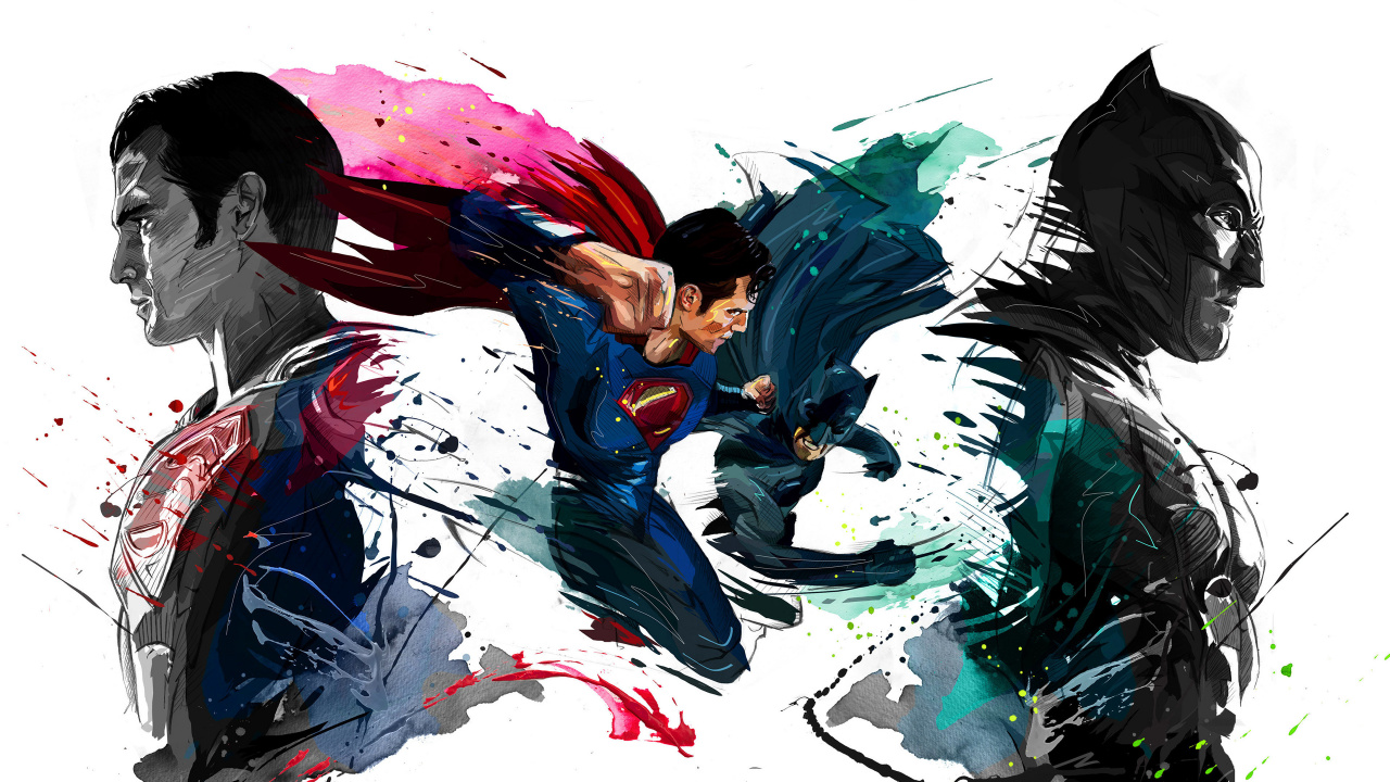 Обои Супермен, Бэтмен, супергерой, комиксы dc, иллюстрация в разрешении 1280x720
