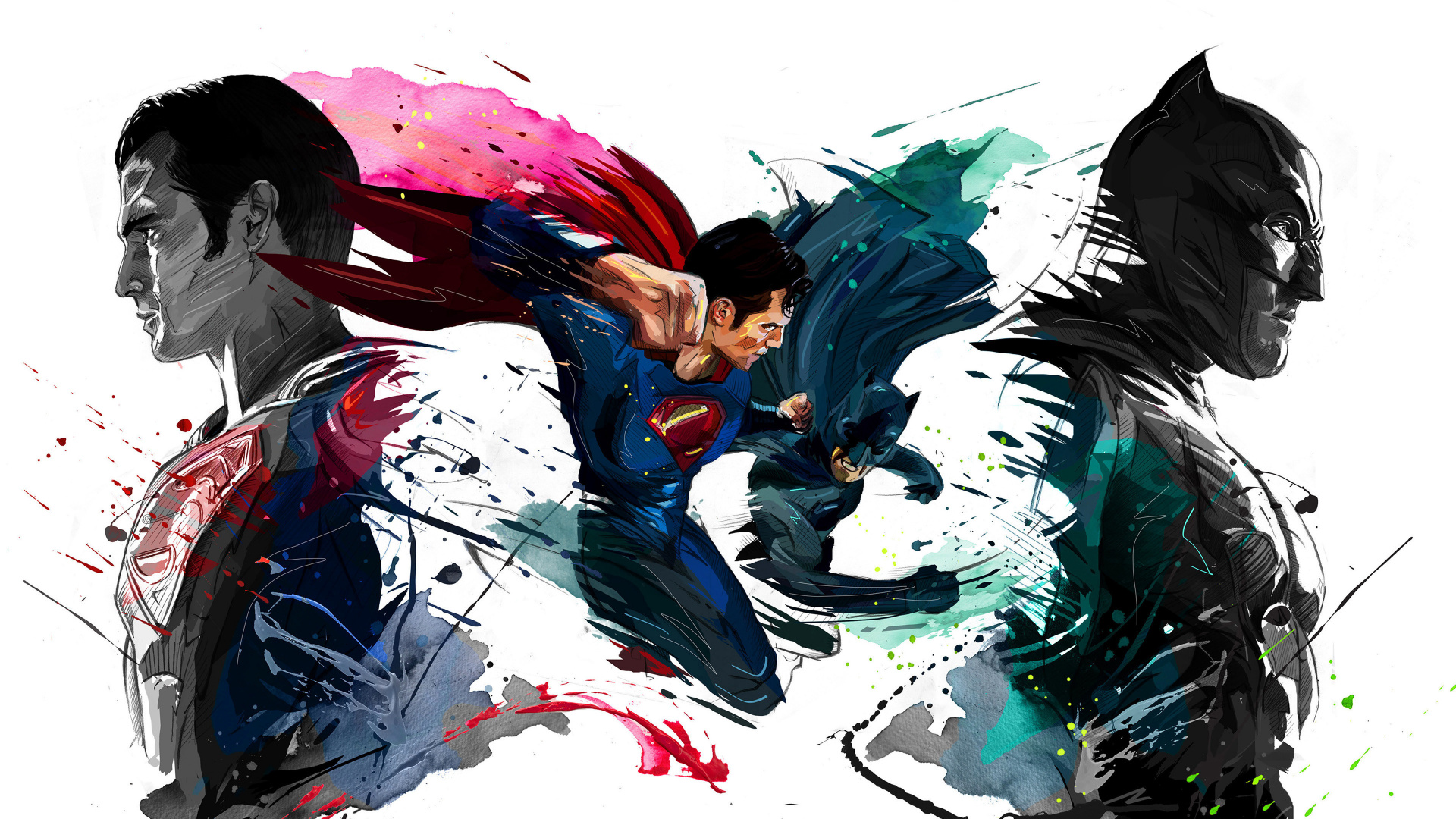 Обои Супермен, Бэтмен, супергерой, комиксы dc, иллюстрация в разрешении 1920x1080