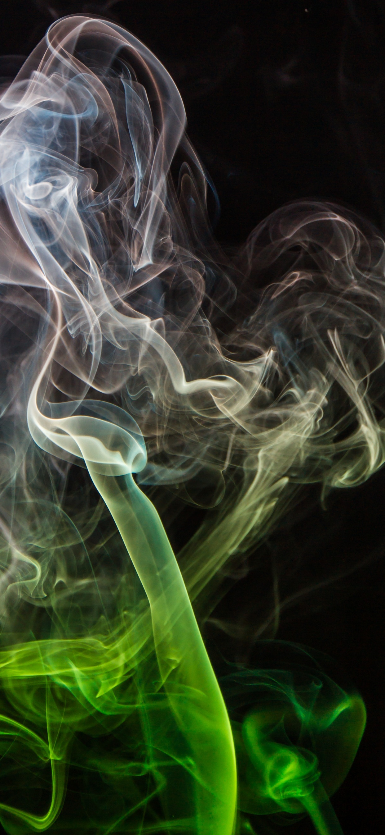 Обои фрактальное искусство, дым, зеленый, синий цвет, белые в разрешении 1242x2688