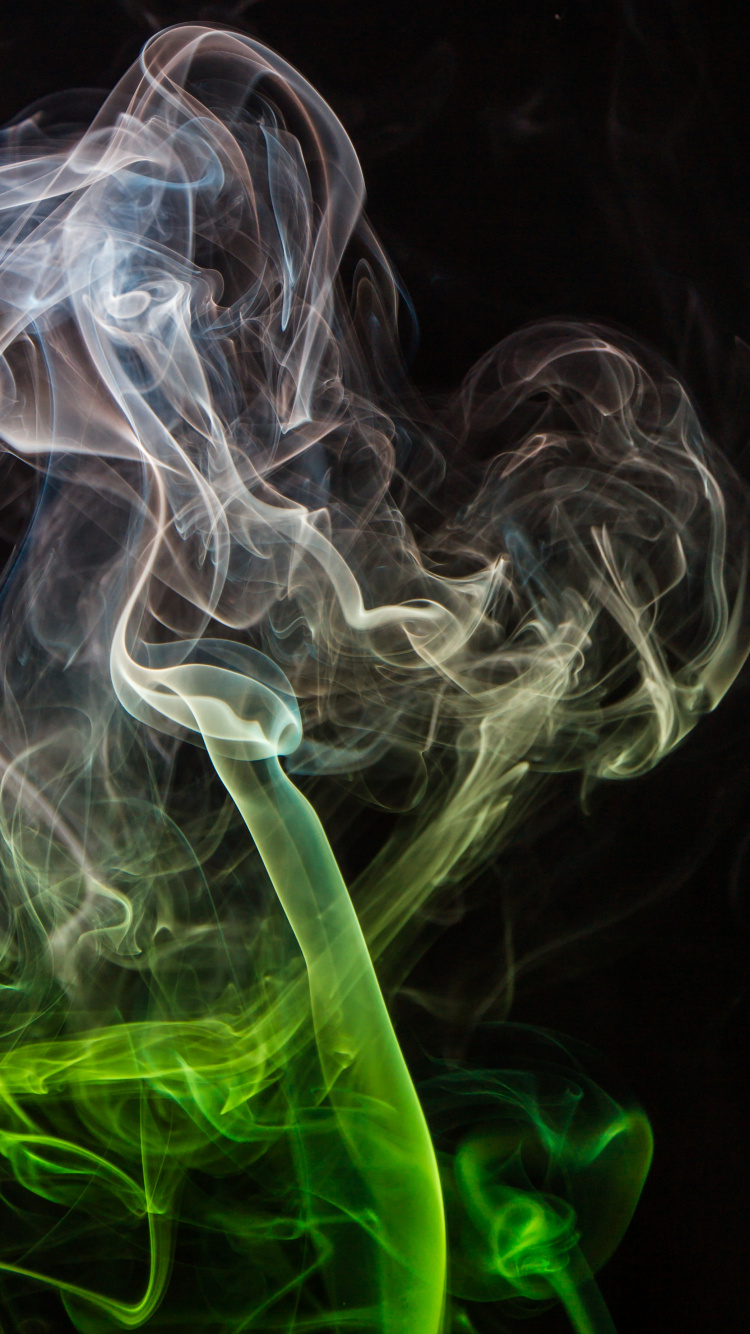 Обои фрактальное искусство, дым, зеленый, синий цвет, белые в разрешении 750x1334