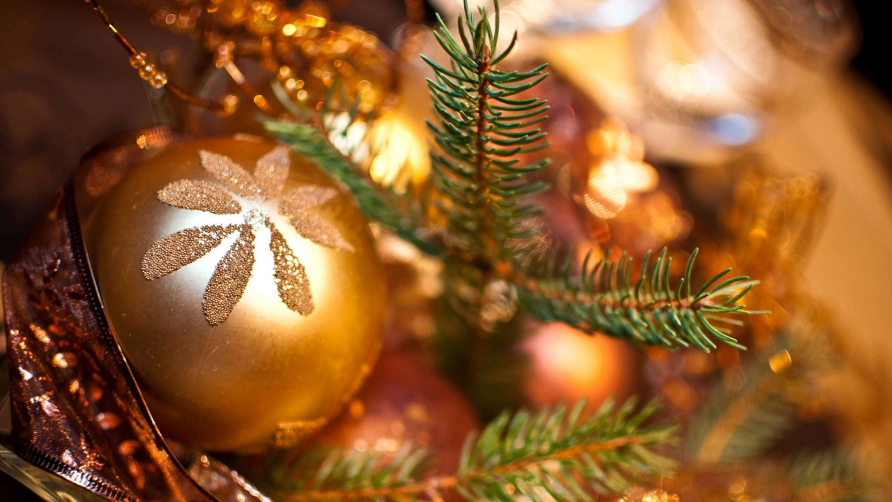 Обои Новый год, Рождественский день, Рождественские украшения, рождественский орнамент, праздник в разрешении 1280x720
