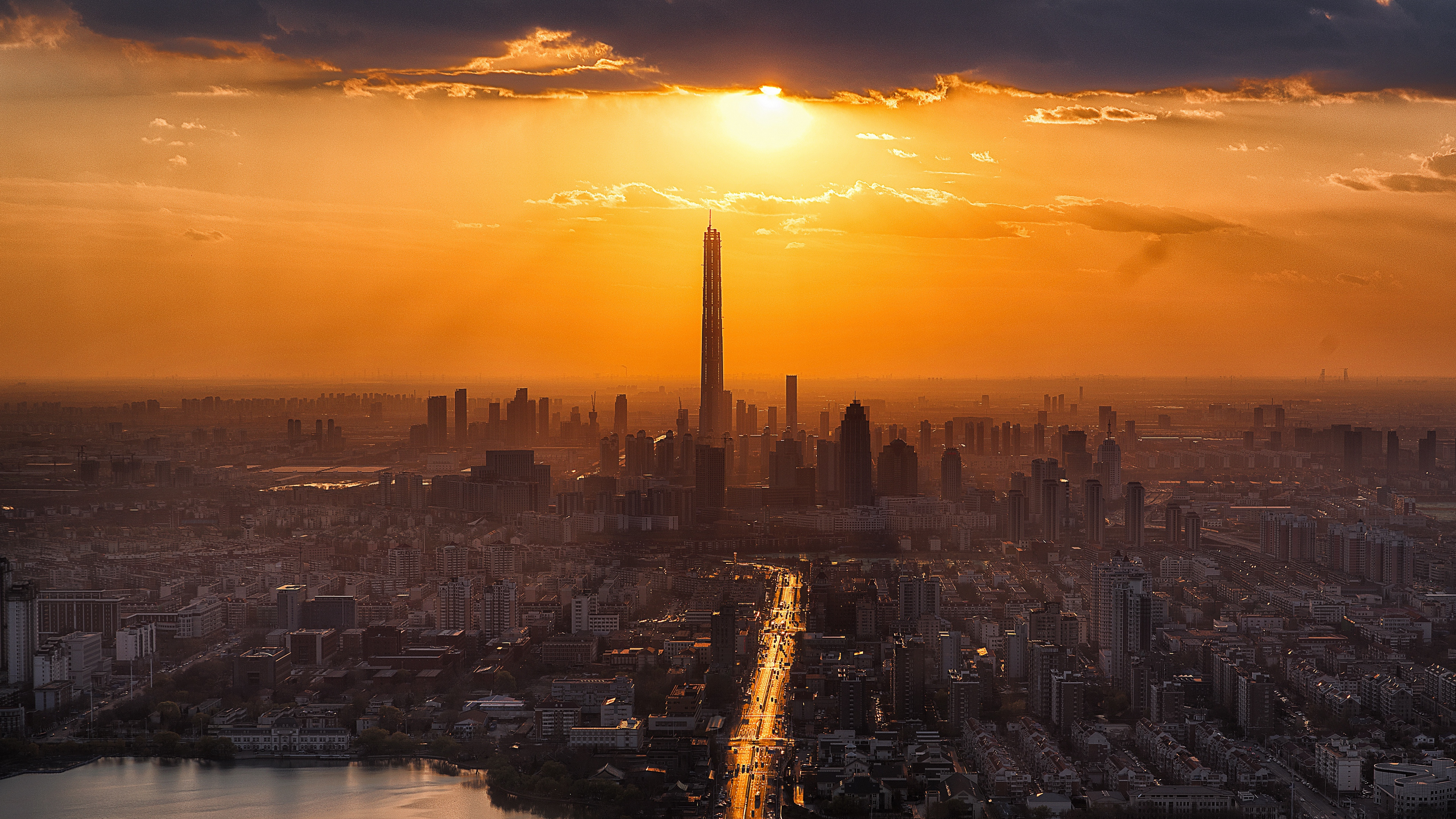 Обои городской пейзаж, город, метрополия, небоскреб, линия горизонта в разрешении 3840x2160