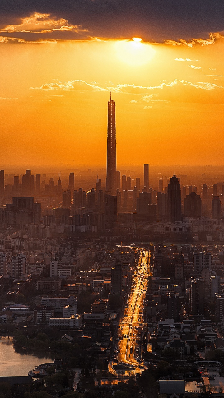 Обои городской пейзаж, город, метрополия, небоскреб, линия горизонта в разрешении 720x1280