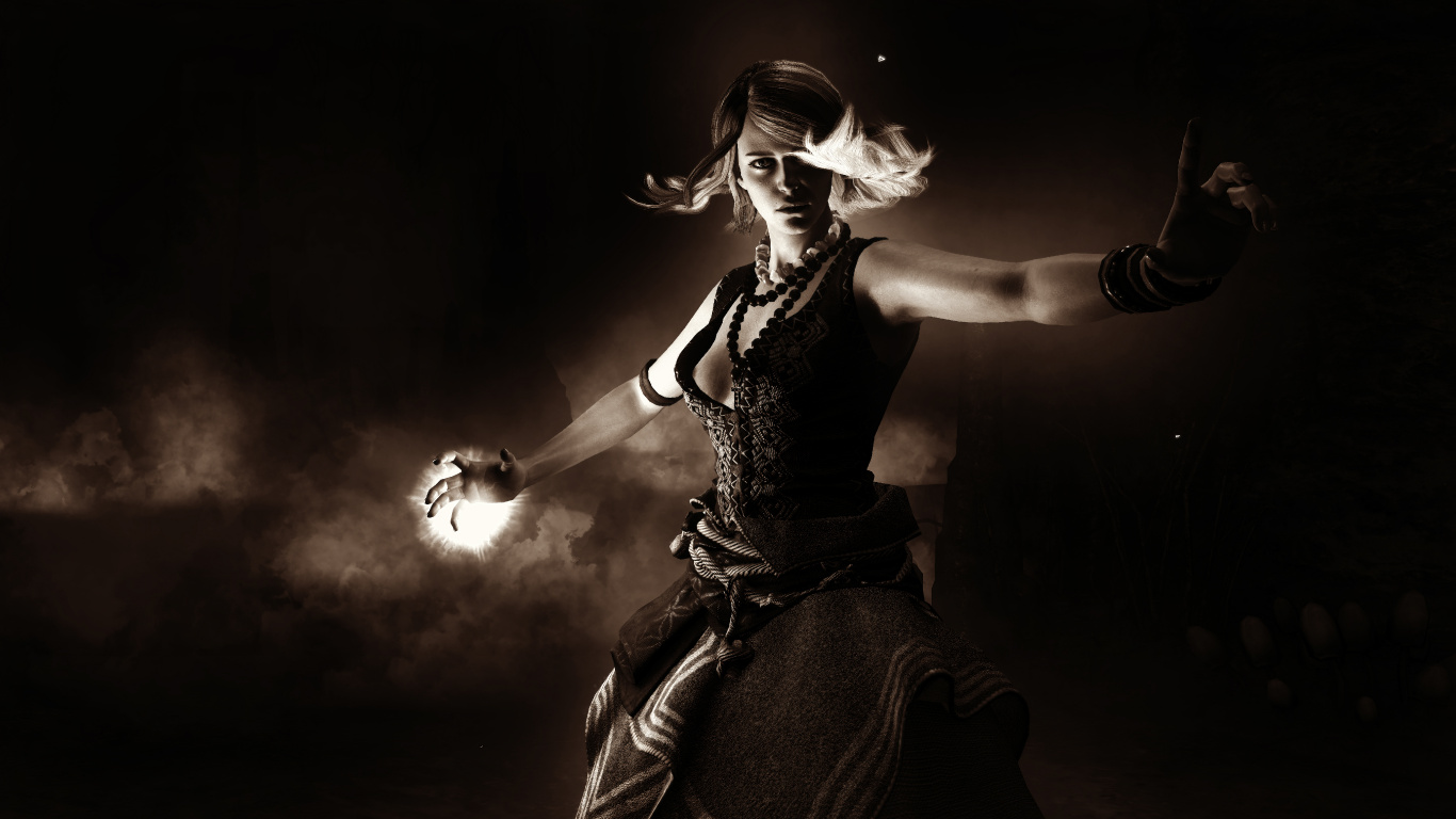 Обои Ведьмак 3 дикая охота, цири, Геральт из ривии, черный, темнота в разрешении 1366x768