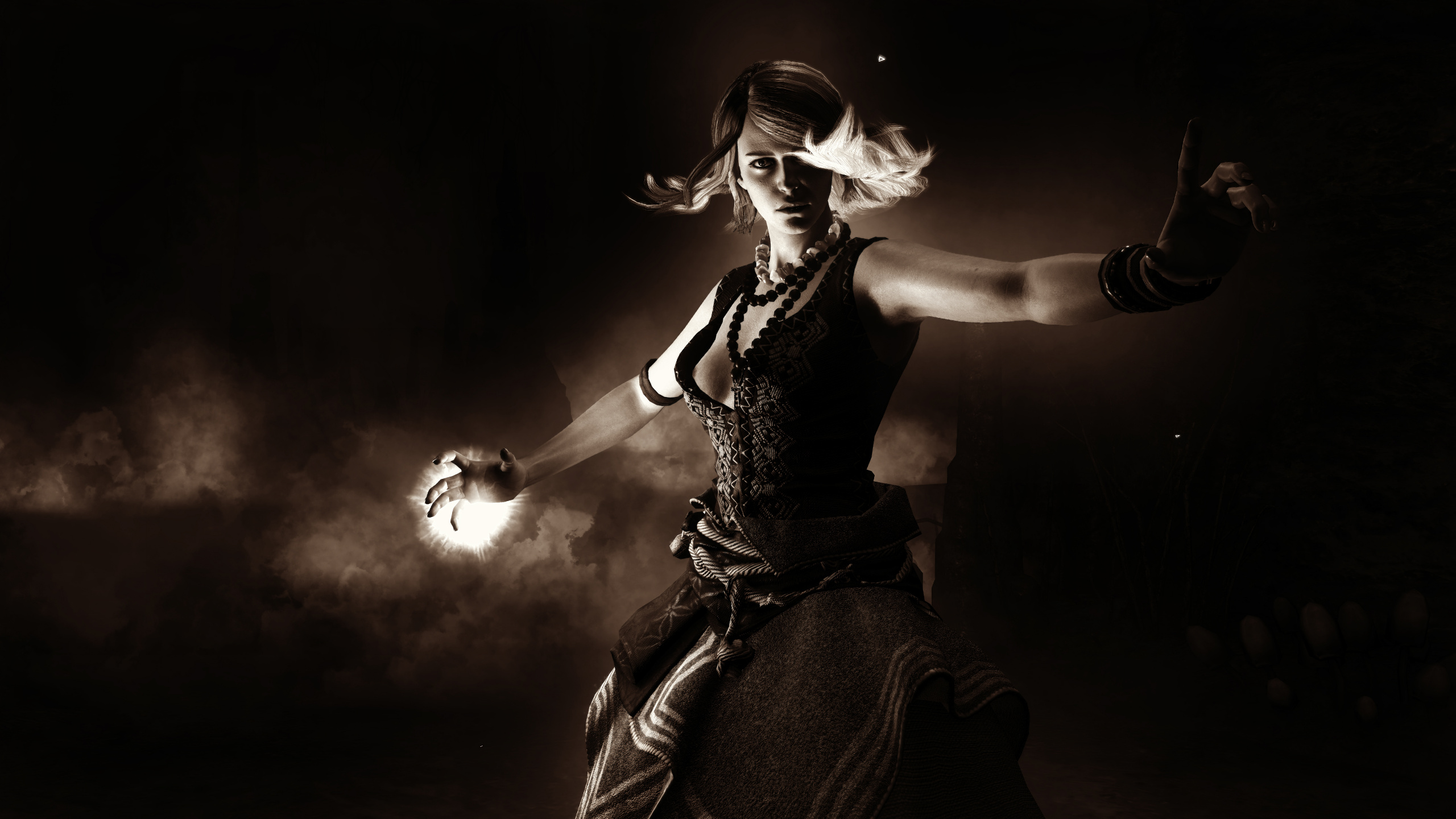 Обои Ведьмак 3 дикая охота, цири, Геральт из ривии, черный, темнота в разрешении 2560x1440